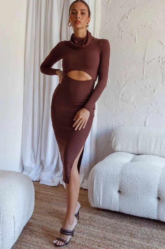 nostalgia-cut-out-waist-turtleneck-knee-length-dress-chocolate