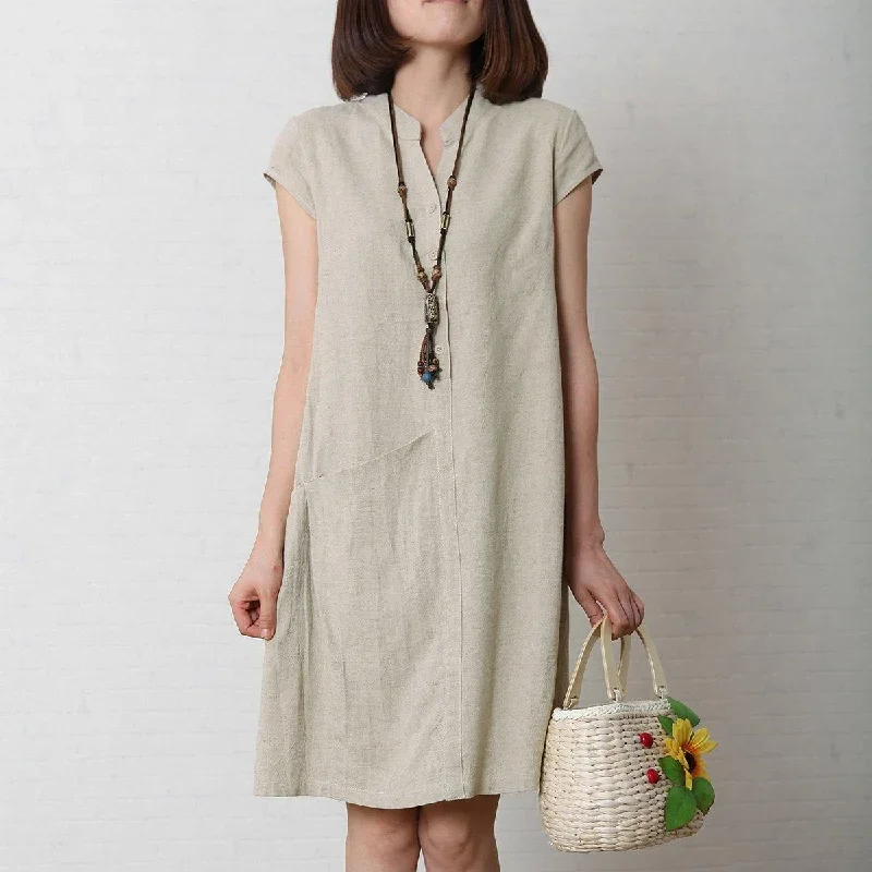 Nude cotton dress plus size shift dress linen sundresses