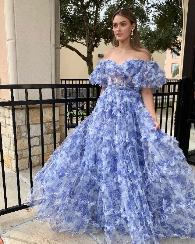 off-the-shoulder-blue-floral-print-ruffled-tulle-prom-dress