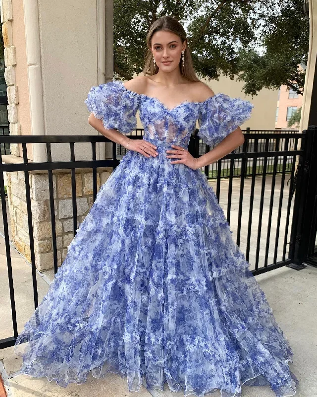 off-the-shoulder-blue-floral-print-ruffled-tulle-prom-dress