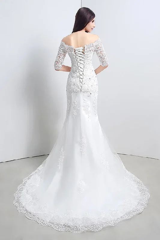 off-the-shoulder-mermaid-train-wedding-dress