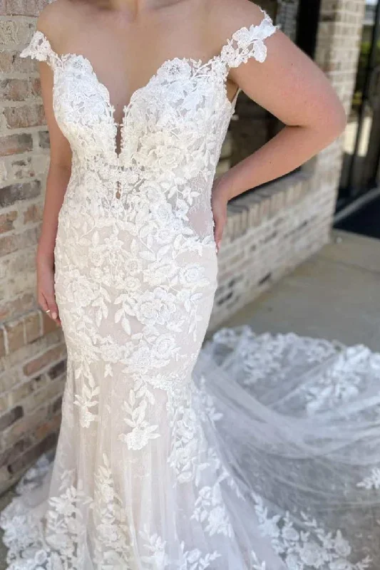 off-the-shoulder-white-lace-backless-mermaid-long-wedding-gown