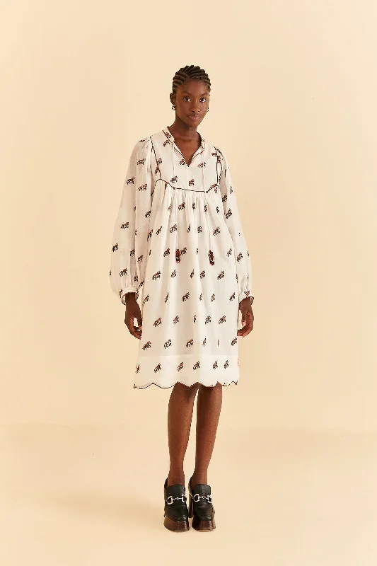 Off-White Embroidered Horses Midi Dress