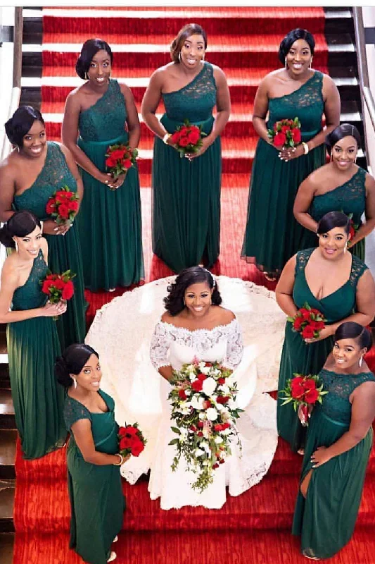 One Shoulder Dark Green Long Bridesmaid Wedding Party Dress