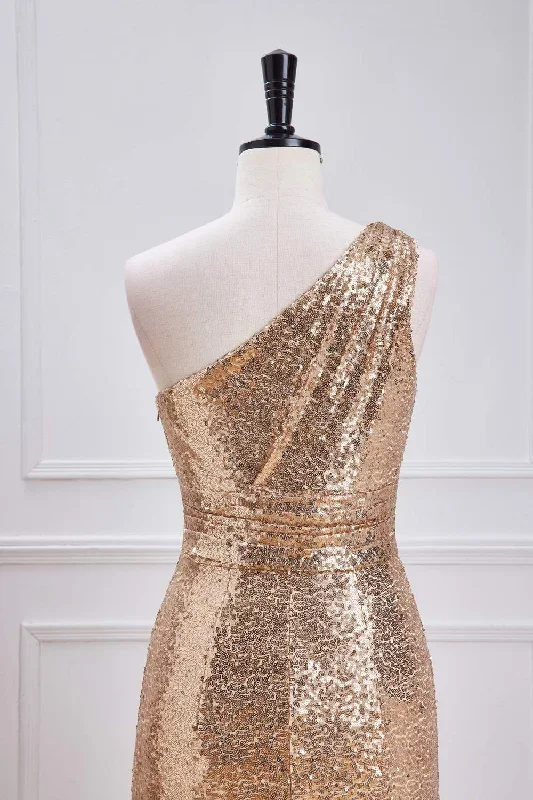 one-shoulder-pleated-gold-sequin-mermaid-bridesmaid-dress