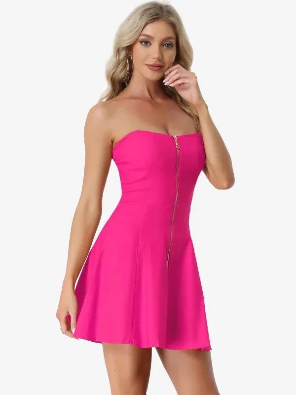 Zip Up Sexy Strapless Party Club Mini Bodycon Dress