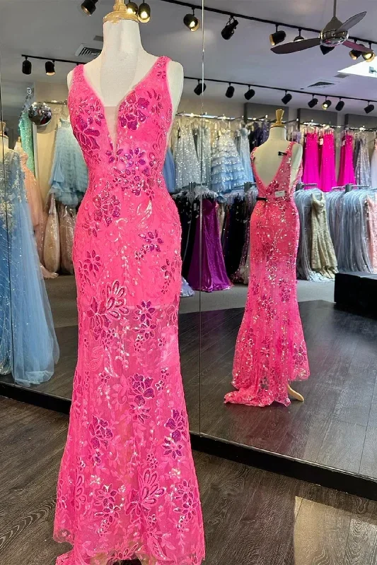 pink-sequin-appliques-plunge-v-mermaid-long-formal-dress