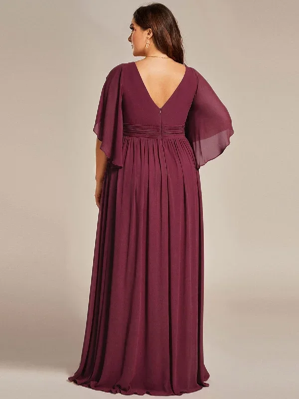 plus-size-half-sleeve-pleated-a-line-v-neck-chiffon-bridesmaid-dress-es01886