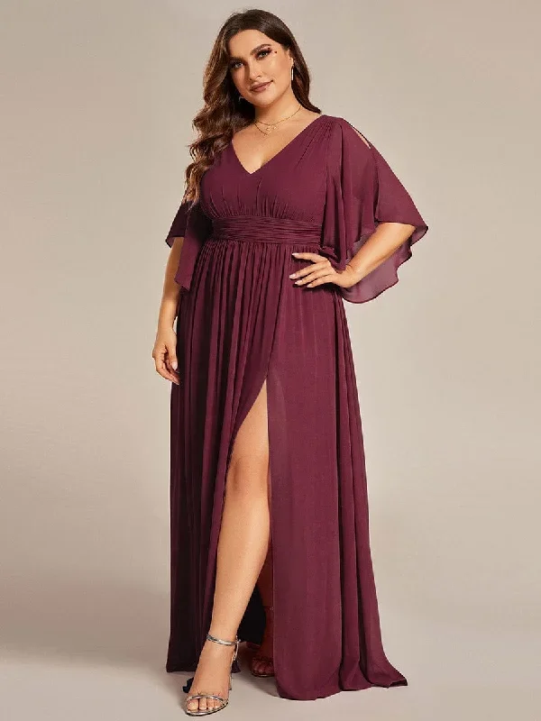 plus-size-half-sleeve-pleated-a-line-v-neck-chiffon-bridesmaid-dress-es01886