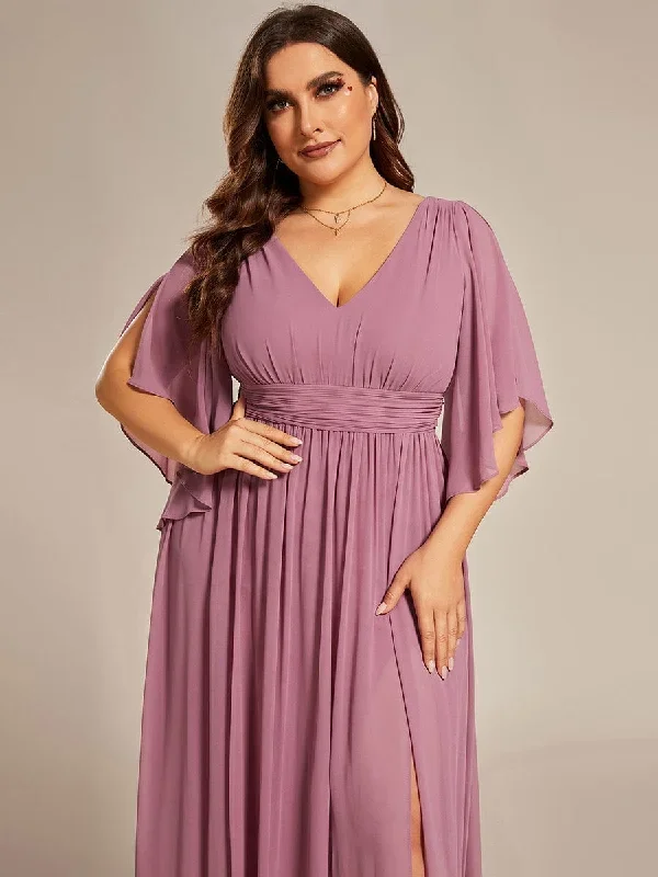 plus-size-half-sleeve-pleated-a-line-v-neck-chiffon-bridesmaid-dress-es01886