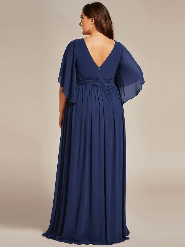 plus-size-half-sleeve-pleated-a-line-v-neck-chiffon-bridesmaid-dress-es01886