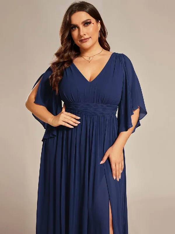 plus-size-half-sleeve-pleated-a-line-v-neck-chiffon-bridesmaid-dress-es01886