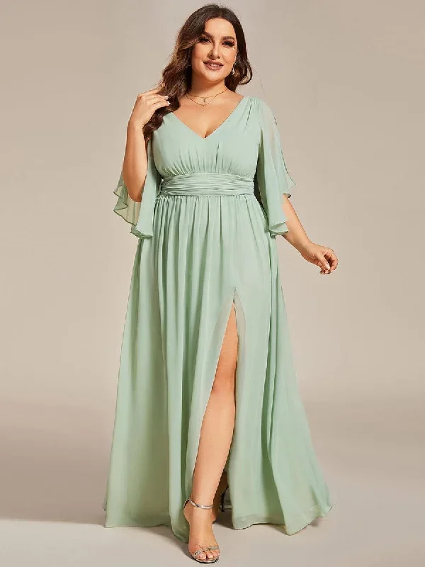 plus-size-half-sleeve-pleated-a-line-v-neck-chiffon-bridesmaid-dress-es01886