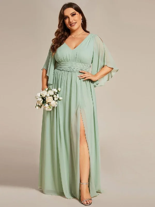 plus-size-half-sleeve-pleated-a-line-v-neck-chiffon-bridesmaid-dress-es01886