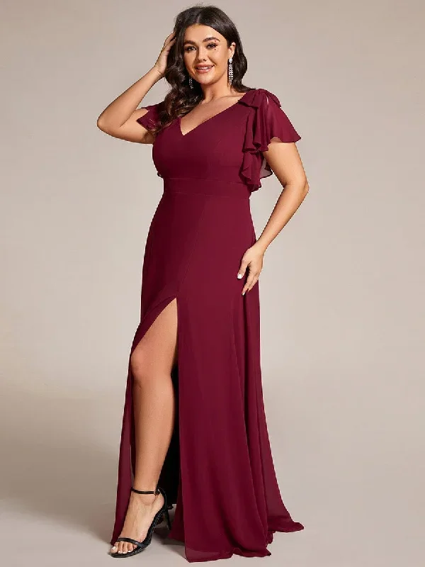 plus-size-split-ruffles-sleeves-with-bowknot-double-v-neck-chiffon-bridesmaid-dress-es02080