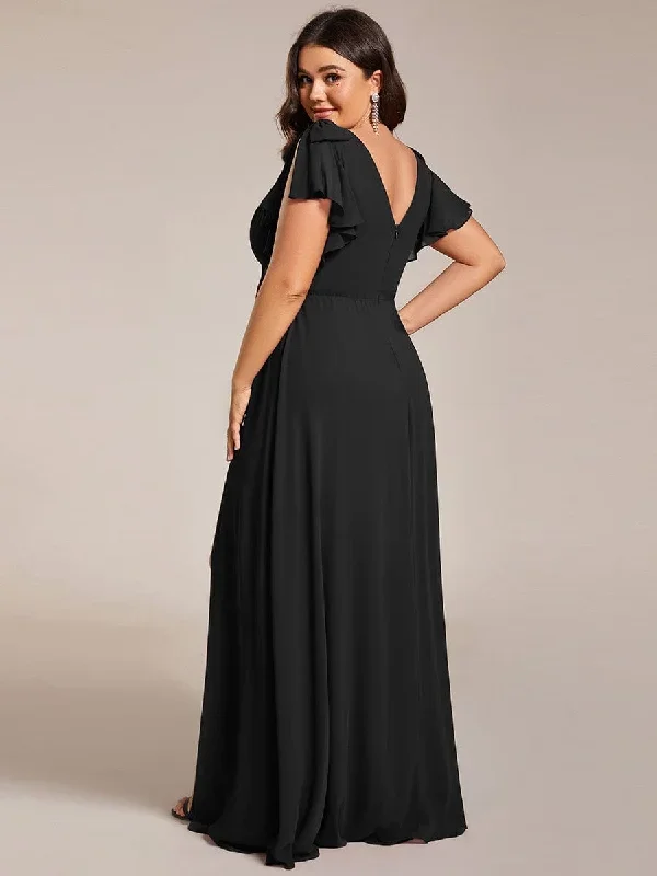 plus-size-split-ruffles-sleeves-with-bowknot-double-v-neck-chiffon-bridesmaid-dress-es02080