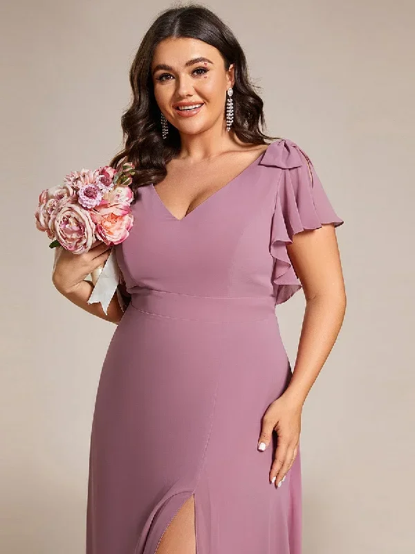 plus-size-split-ruffles-sleeves-with-bowknot-double-v-neck-chiffon-bridesmaid-dress-es02080