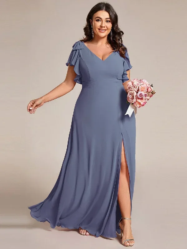 plus-size-split-ruffles-sleeves-with-bowknot-double-v-neck-chiffon-bridesmaid-dress-es02080