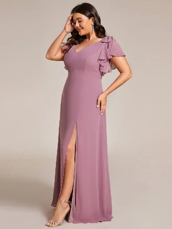 plus-size-split-ruffles-sleeves-with-bowknot-double-v-neck-chiffon-bridesmaid-dress-es02080