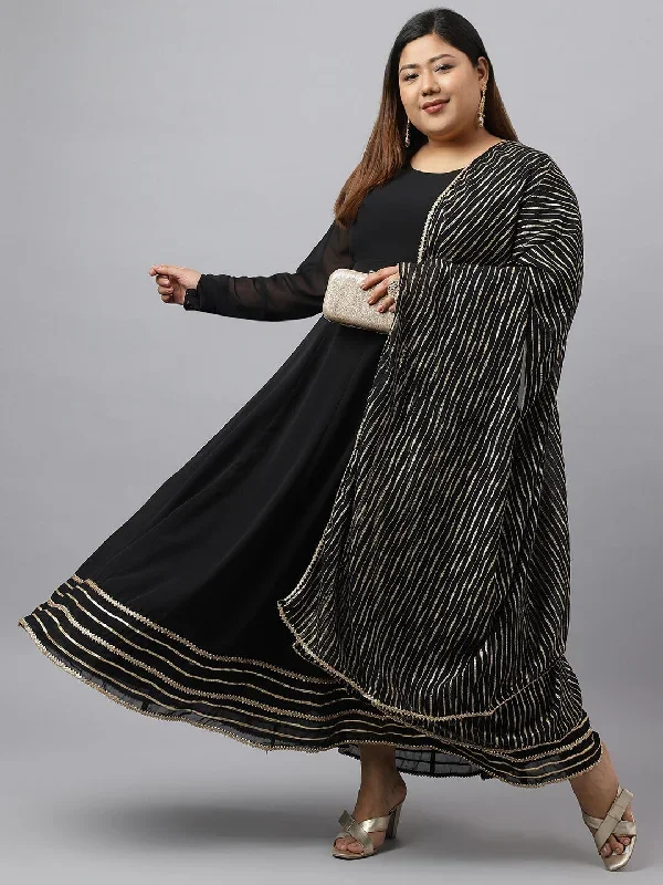 Women's Black Georgette Solid Kurta with Dupatta