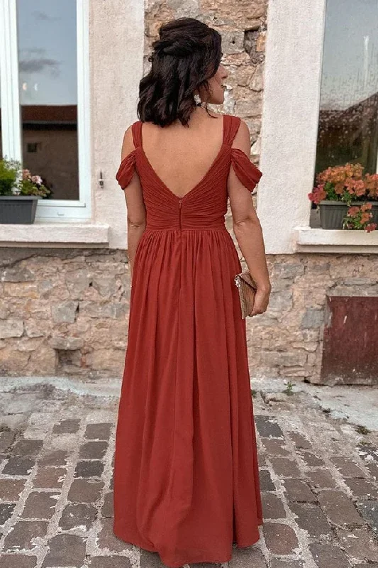 rust-red-cold-sleeves-pleated-long-bridesmaid-dress-with-slit