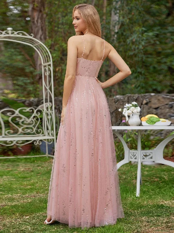 sequined-v-neck-tulle-bridesmaid-dress-with-empire-waist-ess0035