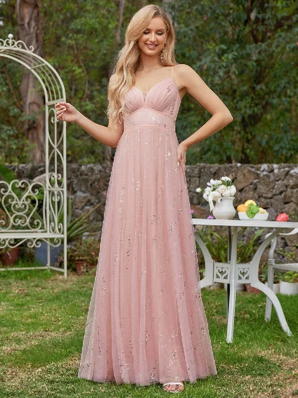 sequined-v-neck-tulle-bridesmaid-dress-with-empire-waist-ess0035