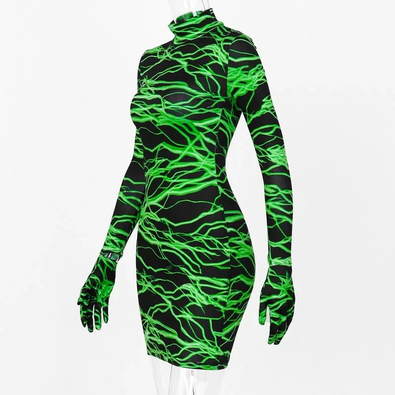 sexy-dresses-club-wear-fall-winter-neon-green-lightning-print-gloves-high-neck-long-sleeve-bodycon-mini-dress-c70-ab19