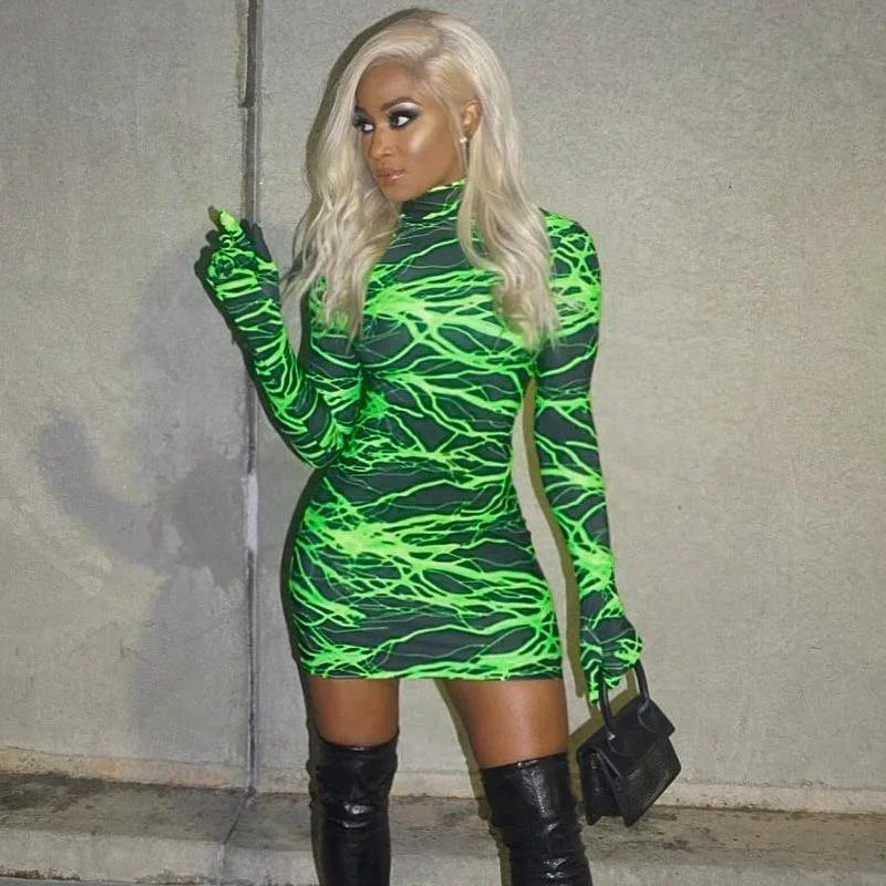 sexy-dresses-club-wear-fall-winter-neon-green-lightning-print-gloves-high-neck-long-sleeve-bodycon-mini-dress-c70-ab19