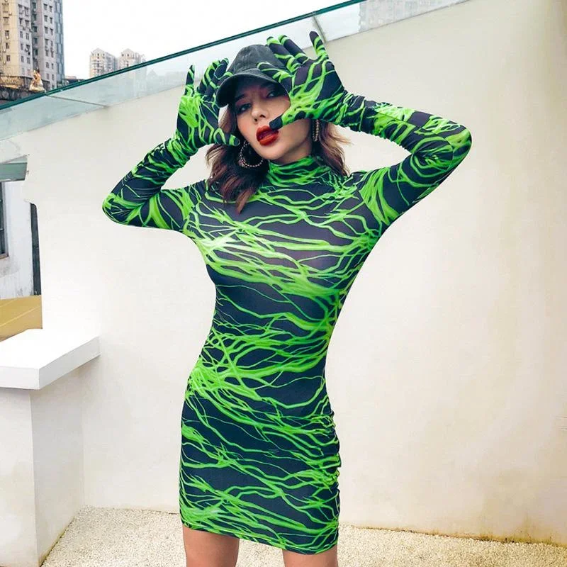 sexy-dresses-club-wear-fall-winter-neon-green-lightning-print-gloves-high-neck-long-sleeve-bodycon-mini-dress-c70-ab19