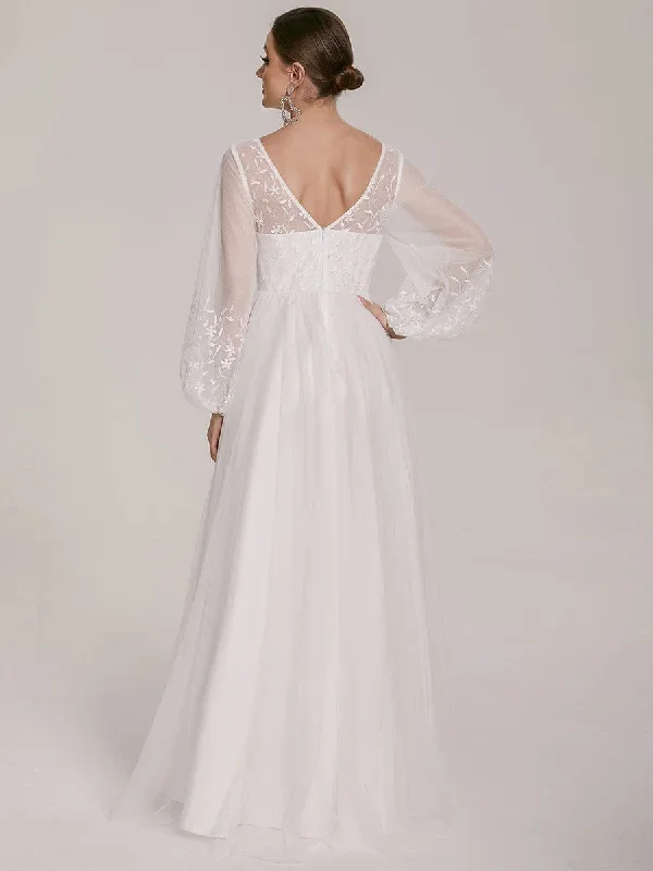 sheer-floral-puffed-sleeve-sweetheart-a-line-wedding-dress-eh90398