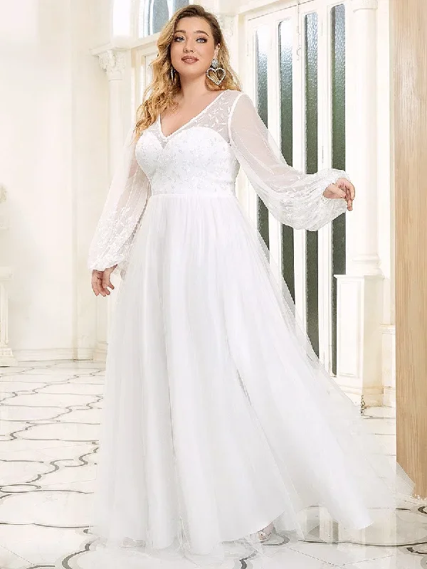 sheer-floral-puffed-sleeve-sweetheart-a-line-wedding-dress-eh90398