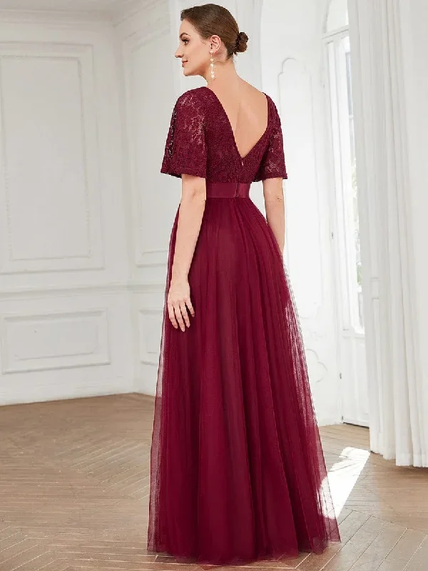 short-sleeve-backless-ribbon-waist-a-line-tulle-bridesmaid-dress-es01399