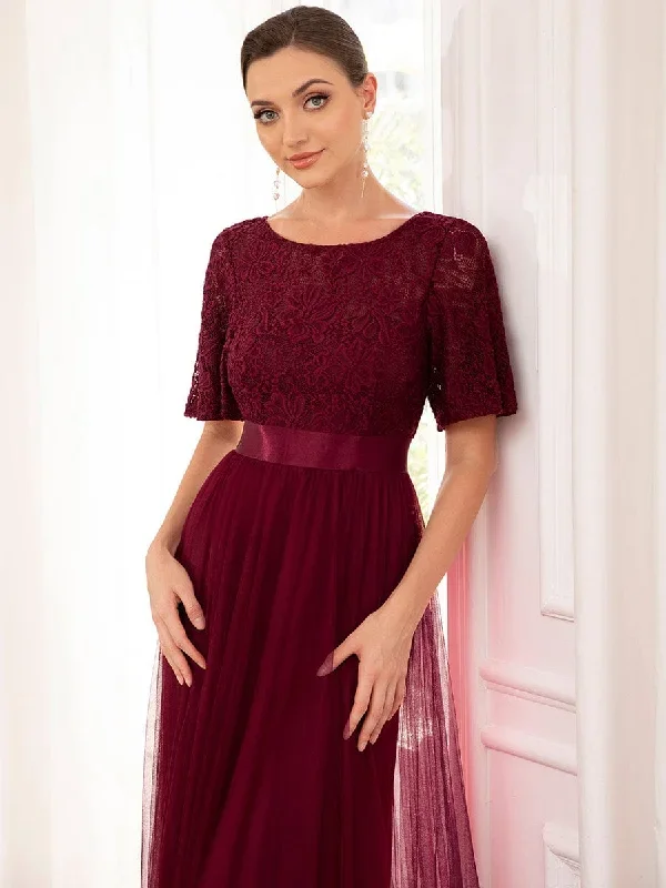 short-sleeve-backless-ribbon-waist-a-line-tulle-bridesmaid-dress-es01399