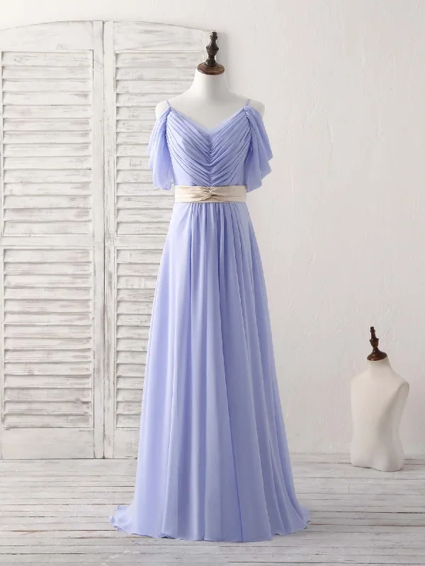 Simple V Neck Off Shoulder Chiffon Long Prom Dress Evening Dress