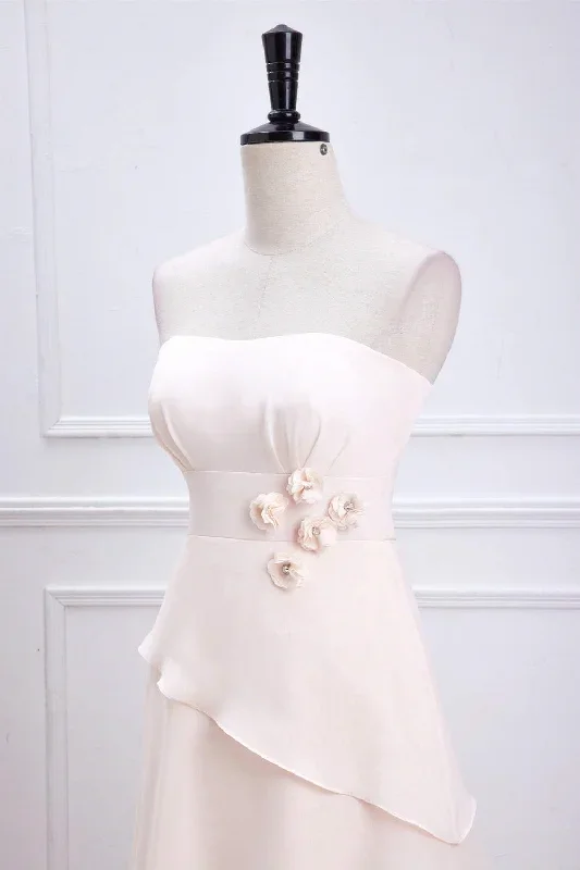 strapless-peach-layered-chiffon-bridesmaid-dress-with-3d-flowers