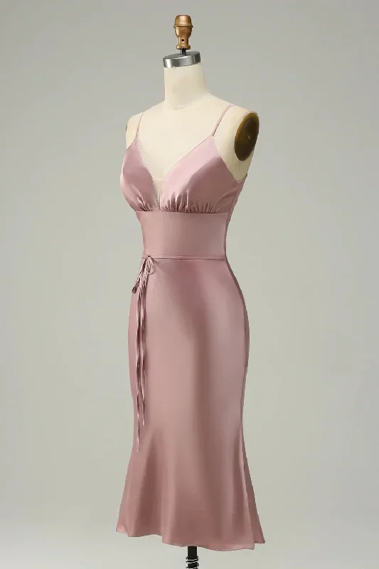 straps-dusty-rose-tea-length-satin-long-bridesmaid-dress