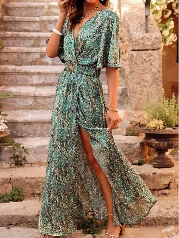 FashionSierra - 2024 Summer Sexy Short Sleeve Party Long Boho Dress