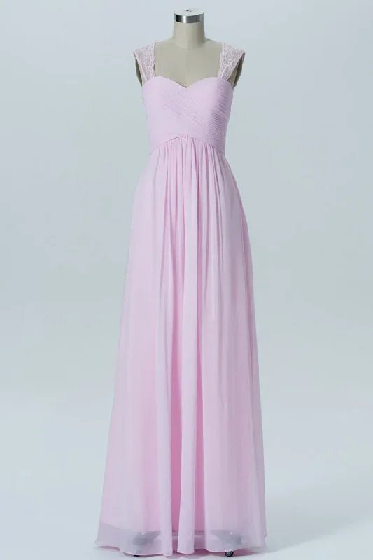 Sweeheart Pink Backless Chiffon Bridesmaid Dress