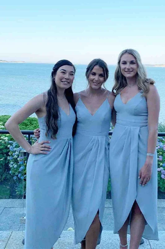 Tulip Hem Straps Light Grey Midi Bridesmaid Dress