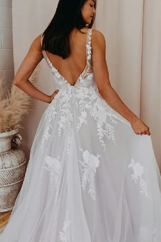 v-back-long-white-wedding-dress-with-lace