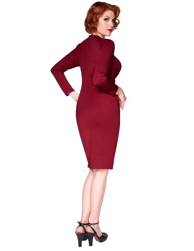 vintage-ruched-dress-long-sleeve-defined-waist-bodycon-dress