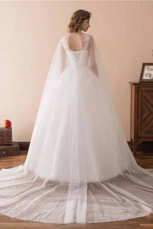 vintage-wedding-dress-with-cape-clock-tulle