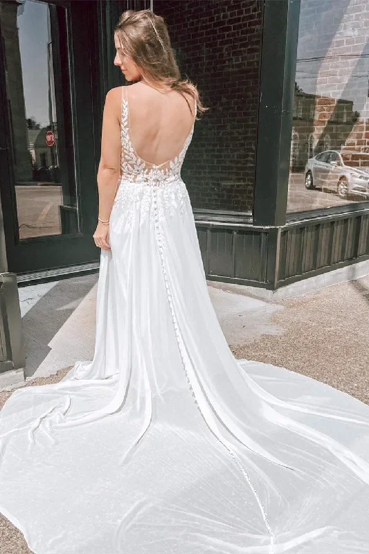 white-appliques-plunge-v-open-back-long-wedding-dress