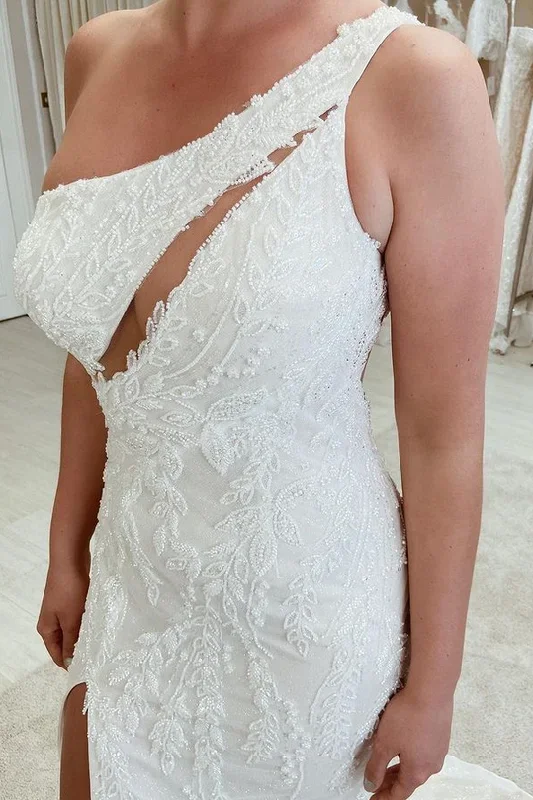 white-beaded-one-shoulder-cutout-wedding-dress