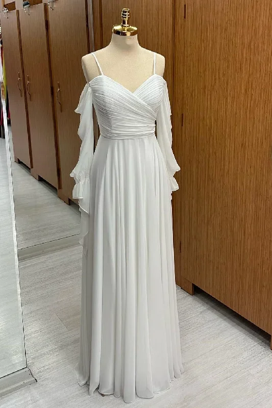 white-cold-shoulder-chiffon-bridesmaid-dress