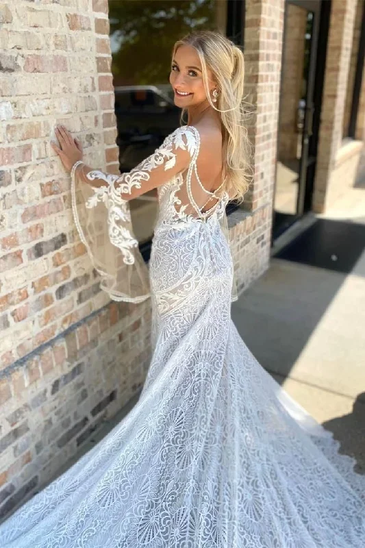 white-lace-plunge-long-sleeve-mermaid-long-wedding-dress