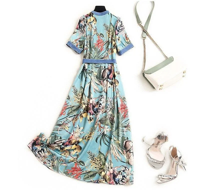 womens-runway-dresses-sexy-v-neck-short-sleeves-sash-belt-floral-printed-fashion-mid-calf-summer-vestio-dress